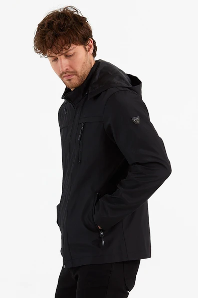 Yeni Sezon Erkek Siyah Kapüşonlu İç Cepli Su Ve Rüzgar Geçirmez Mevsimlik&Yazlık Mont - Resim 4