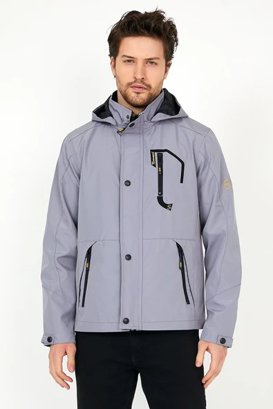 YENİ SEZON ERKEK GRİ SOFTSHELL KAPÜŞONLU İÇ CEPLİ SU VE RÜZGAR GEÇİRMEZ MEVSİMLİK&YAZLIK MONT - 1