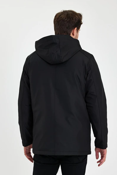 Siyah İçi Kalın Kürklü Çıkartılabilir Kapüşonlu Rüzgar Ve Su Geçirmez Mont&Kaban - Resim 6