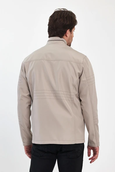 Erkek Açık Krem Regular Uzun Mevsimlik Pamuk Polyester Karışımlı Safari Mont&Ceket - Resim 6