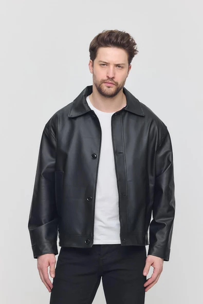 Siyah Erkek Basic Suni Deri Yazlık Ceket&Mont