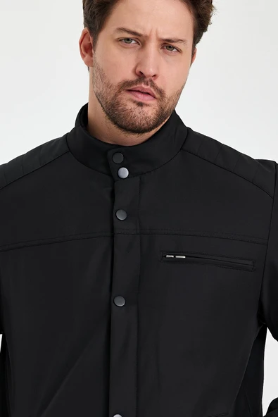 Siyah İçi Kalın Kürklü Klasik Rüzgar Ve Su Geçirmez Mont&Kaban - Resim 3