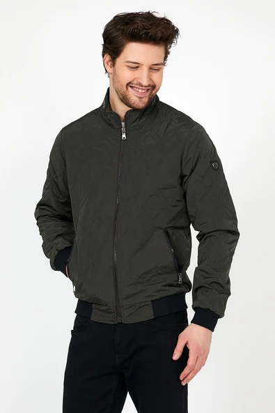 YENİ SEZON ERKEK YEŞİL MEVSİMLİK TRİKO VE DERİ BİYE DETAYLI FERMUARLI İÇ CEPLİ MONT&CEKET - Resim 4