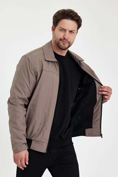 Krem İçi Kalın Kürklü Klasik Yakalı Rüzgar Ve Su Geçirmez Mont&Kaban - Resim 3