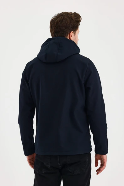 Lacivert Erkek %100 Su Geçirmez İçi Polarlı İç Çepli Çıkartılabilir Kapüşonlu Softshell Mont&Kaban - Resim 6
