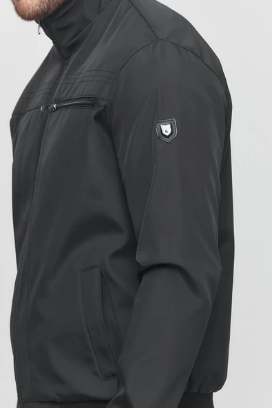 Erkek Siyah Mevsimlik Triko Detaylı Fermuarlı İç Cepli Mont&Ceket - Resim 4