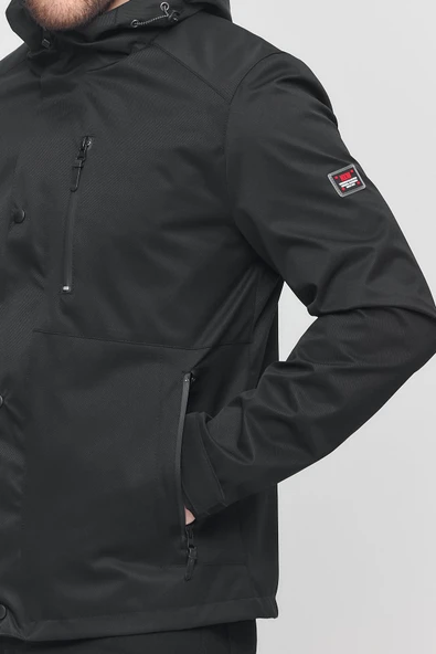 Siyah Erkek Sabit Kapüşonlu Mont&Kaban - Resim 4