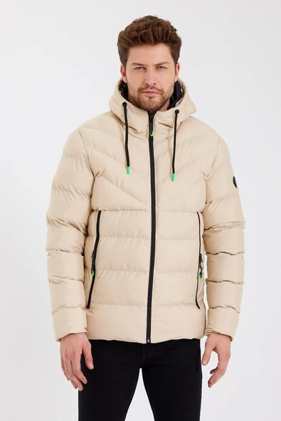 SİVAİST YENİ SEZON ERKEK KREM SU VE RÜZGAR GEÇİRMEZ KAPÜŞONLU KALIN İÇİ KÜRKLÜ ŞİŞME KABAN&MONT ürün görseli 1