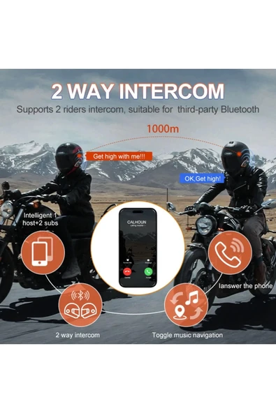 Yeni Model Y80-2x Motosiklet İntercom 2 Kişilik Bağlantı Rgb Işıklı Bluetooth Kulaklık Seti - 3