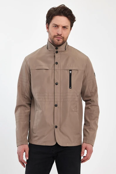 Erkek Krem Regular Uzun Mevsimlik Pamuk Polyester Karışımlı Safari Mont&Ceket - 1