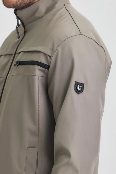 Açık Yeşil Erkek Pamuk Polyester Karışımlı Çift Göğüs Fermuarlı Su Ve Rüzgar Geçirmez Mevsimlik&Yazlık Mont - Resim 5