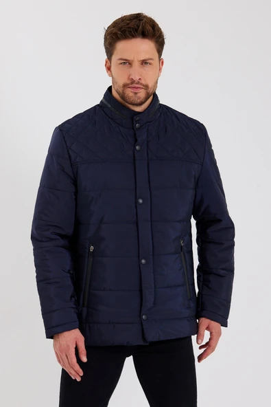 Erkek Lacivert Regular İç Cepli İçi Kürklü Yıkanabilir Regular Kapitone Mont&Kaban ürün görseli 1