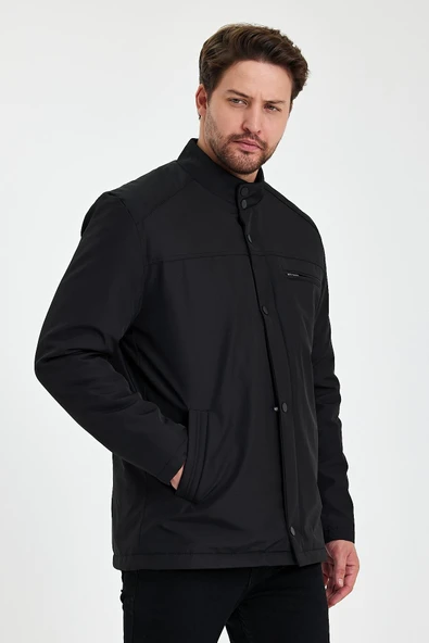 Siyah İçi Kalın Kürklü Klasik Rüzgar Ve Su Geçirmez Mont&Kaban - Resim 5