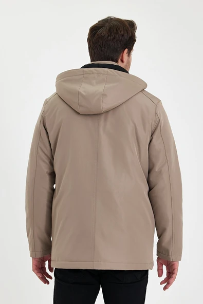 Bej İçi Kalın Kürklü Çıkartılabilir Kapüşonlu Rüzgar Ve Su Geçirmez Mont&Kaban - Resim 6