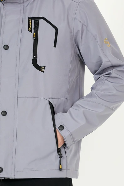 YENİ SEZON ERKEK GRİ SOFTSHELL KAPÜŞONLU İÇ CEPLİ SU VE RÜZGAR GEÇİRMEZ MEVSİMLİK&YAZLIK MONT - 4