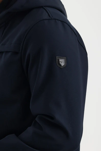 Lacivert Erkek %100 Su Geçirmez İçi Polarlı İç Çepli Çıkartılabilir Kapüşonlu Softshell Mont&Kaban - Resim 5
