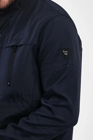 Erkek Lacivert Regular Uzun Mevsimlik Pamuk Polyester Karışımlı Safari Mont&Ceket - 5