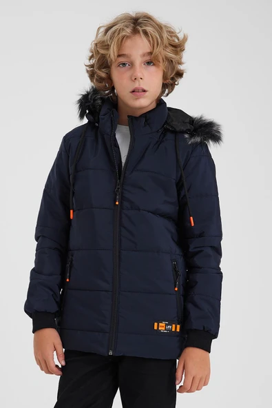 SİVAİST LACİVERT ERKEK ÇOCUK SU VE RÜZGAR GEÇİRMEZ KAPÜŞONLU YIKANABİLİR İÇİ KÜRKLÜ MONT & KABAN