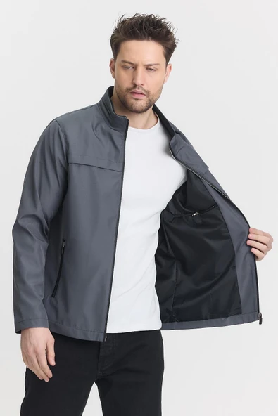 Gri Erkek Pamuk Polyester Karışımlı Su Ve Rüzgar Geçirmez Mevsimlik&Yazlık Mont - Resim 3
