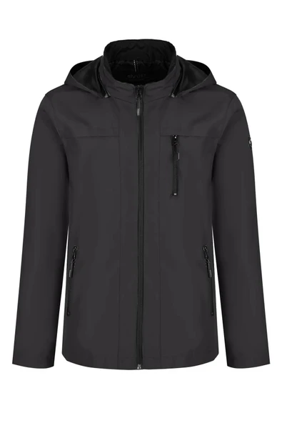 Erkek Siyah %100 Su Geçirmez İç Cepli Çıkartılabilir Kapüşonlu Yazlık Mont ürün görseli 1