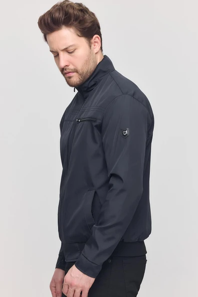 Erkek Lacivert Mevsimlik Triko Detaylı Fermuarlı İç Cepli Mont&Ceket - Resim 4