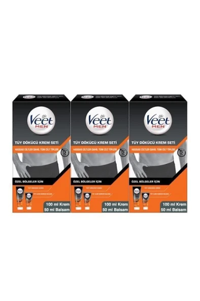 Veet Men Erkek Özel Bölgeler İçin Tüy Dökücü Krem Seti Tüm Cilt Tipleri İçin 100 + 50 ml x3 ürün görseli 1