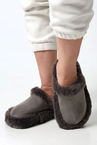 Albishoes Kadın Sessiz Yumuşak Eva Taban Peluş Yünlü Pofuduk Ev Terlik Kışlık Terlik Peluş Terlik - 3