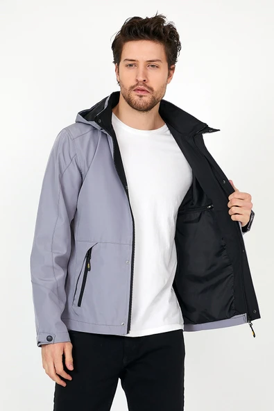 YENİ SEZON ERKEK GRİ SOFTSHELL KAPÜŞONLU İÇ CEPLİ SU VE RÜZGAR GEÇİRMEZ MEVSİMLİK&YAZLIK MONT - 3