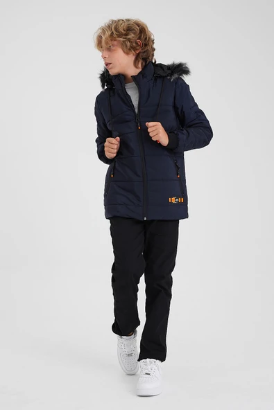 SİVAİST LACİVERT ERKEK ÇOCUK SU VE RÜZGAR GEÇİRMEZ KAPÜŞONLU YIKANABİLİR İÇİ KÜRKLÜ MONT & KABAN - 5