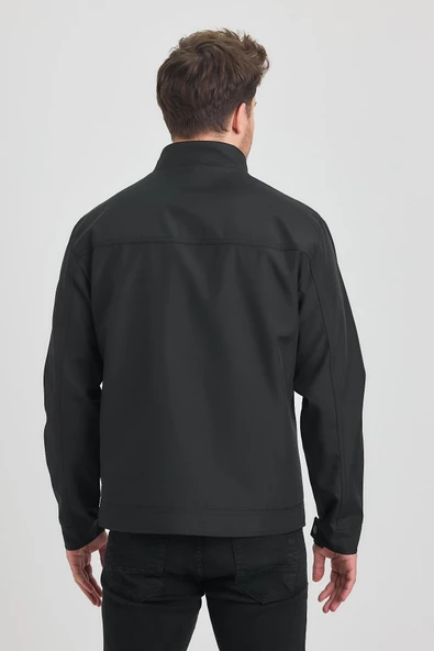 Siyah Erkek Pamuk Polyester Karışımlı Çift Göğüs Fermuarlı Su Ve Rüzgar Geçirmez Mevsimlik&Yazlık Mont - Resim 6