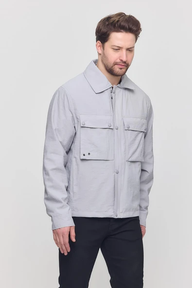 Gri Erkek Çift Göğüs Cepli Yazlık Ceket&Mont - Resim 5