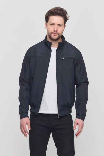 Erkek Lacivert Mevsimlik Triko Detaylı Fermuarlı İç Cepli Mont&Ceket - Resim 2