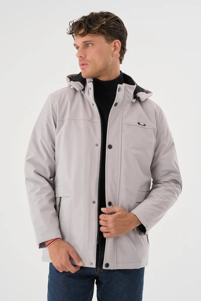 Erkek Beyaz %100 Su Ve Rüzgar Geçirmez Kürklü Çıkartılabilir Kapüşonlu Mont&Kaban - Resim 2