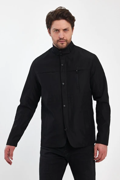 Erkek Siyah Regular Uzun Mevsimlik Pamuk Polyester Karışımlı Safari Mont&Ceket ürün görseli 1