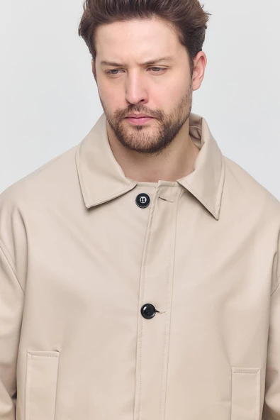 Krem Erkek Basic Suni Deri Yazlık Ceket&Mont - 3