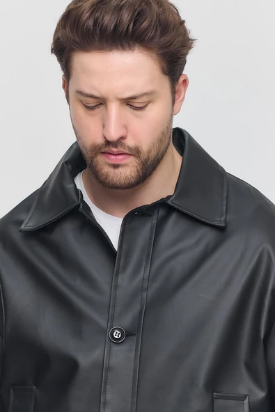 Siyah Erkek Basic Suni Deri Yazlık Ceket&Mont - 5