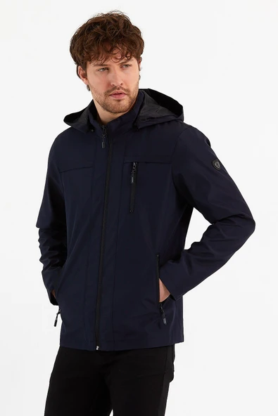 Yeni Sezon Erkek Lacivert Kapüşonlu İç Cepli Su Ve Rüzgar Geçirmez Mevsimlik&Yazlık Mont - Resim 3