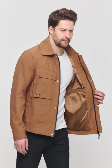 Kahverengi Erkek Çift Göğüs Cepli Yazlık Ceket&Mont - 2