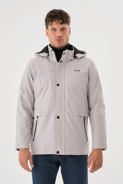 Erkek Beyaz %100 Su Ve Rüzgar Geçirmez Kürklü Çıkartılabilir Kapüşonlu Mont&Kaban ürün görseli 1