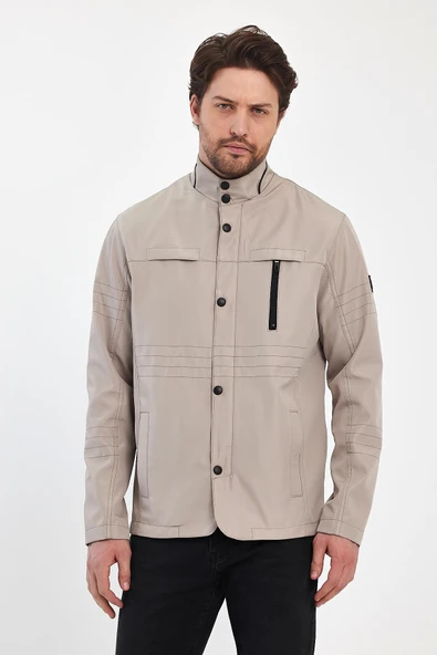 Erkek Açık Krem Regular Uzun Mevsimlik Pamuk Polyester Karışımlı Safari Mont&Ceket ürün görseli 1
