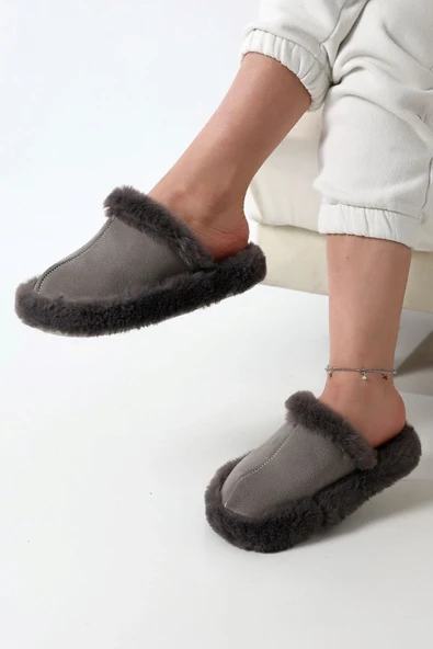 Albishoes Kadın Sessiz Yumuşak Eva Taban Peluş Yünlü Pofuduk Ev Terlik Kışlık Terlik Peluş Terlik - 2