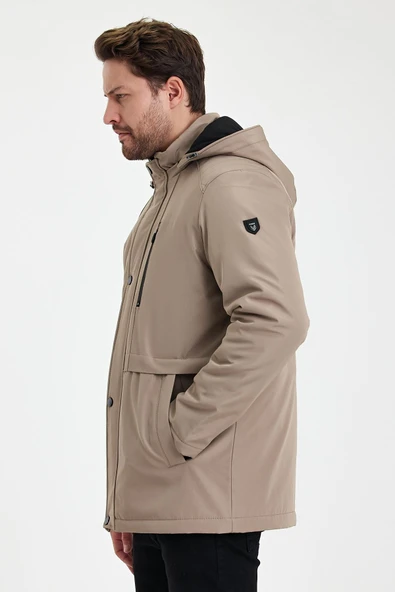 Bej İçi Kalın Kürklü Çıkartılabilir Kapüşonlu Rüzgar Ve Su Geçirmez Mont&Kaban - Resim 4