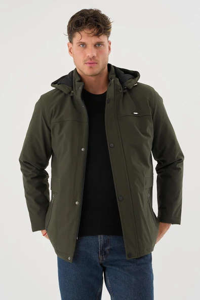 Erkek Yeşil %100 Su Ve Rüzgar Geçirmez Kürklü Çıkartılabilir Kapüşonlu Mont&Kaban ürün görseli 1