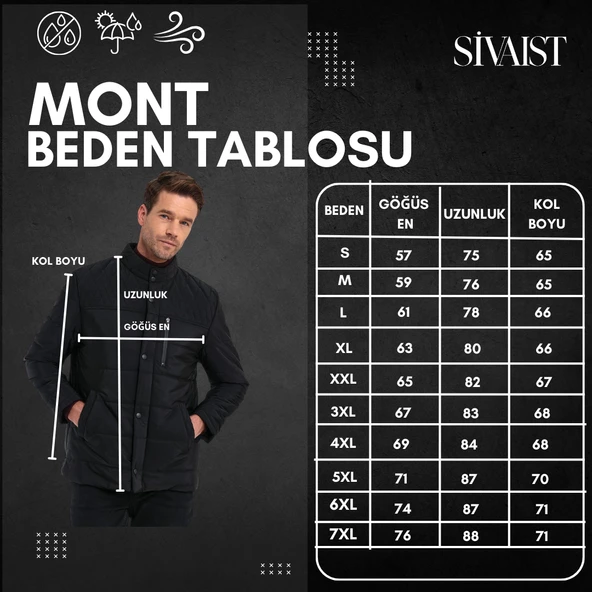 Erkek Siyah Standart Fit Normal Kesim İçi Kürklü Dik Yaka Çıtçıt Detaylı Fermuarlı Kışlık Mont - Resim 7