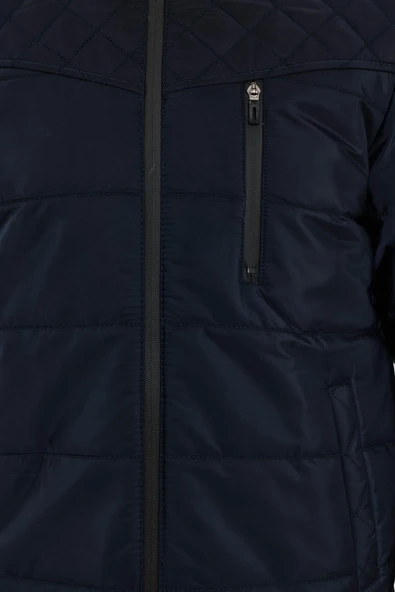 Erkek Lacivert Standart Fit Normal Kesim Dik Yaka Omuz Detaylı Kışlık Mont - 5