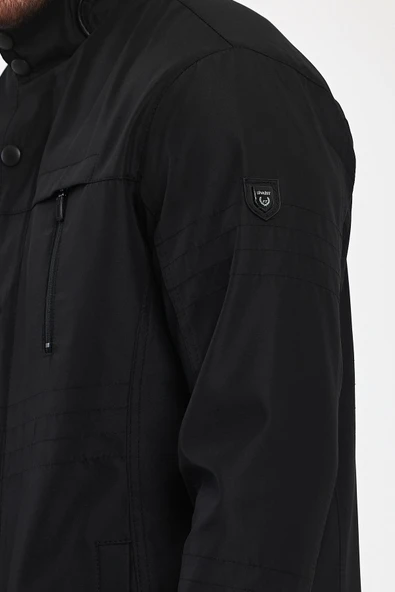 Erkek Siyah Regular Uzun Mevsimlik Pamuk Polyester Karışımlı Safari Mont&Ceket - Resim 6