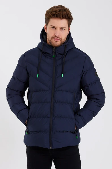 SİVAİST YENİ SEZON ERKEK LACİVERT SU VE RÜZGAR GEÇİRMEZ KAPÜŞONLU KALIN İÇİ KÜRKLÜ ŞİŞME KABAN&MONT - Resim 2