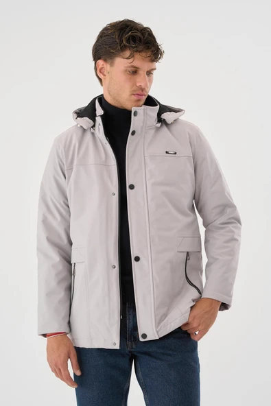 Erkek Beyaz %100 Su Ve Rüzgar Geçirmez Kürklü Çıkartılabilir Kapüşonlu Mont&Kaban - Resim 3