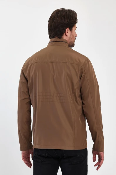 Erkek Kahverengi Regular Uzun Mevsimlik Pamuk Polyester Karışımlı Safari Mont&Ceket - 6