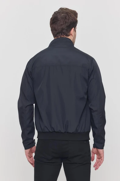 Erkek Lacivert Mevsimlik Triko Detaylı Fermuarlı İç Cepli Mont&Ceket - Resim 6